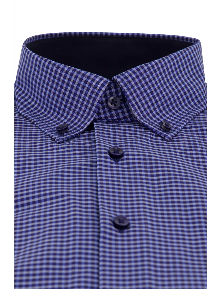 Eterna casual overhemd Comfort Fit blauw geruit katoen ml5