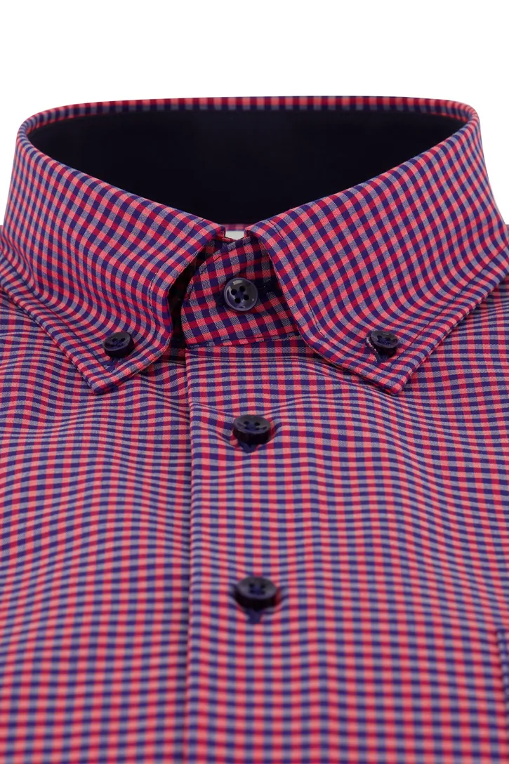 Eterna casual overhemd Comfort Fit roze blauw geruit katoen