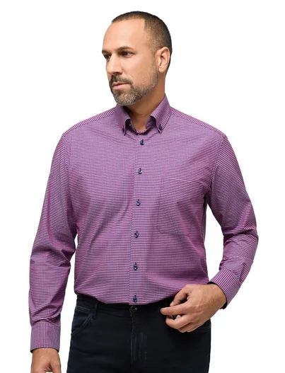 Eterna Eterna casual overhemd Comfort Fit roze en blauw geruit katoen