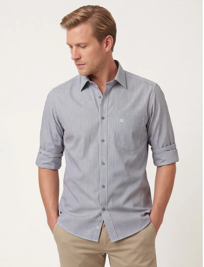 business overhemd Casa Moda normale fit donkerblauw wit gestreept katoen
