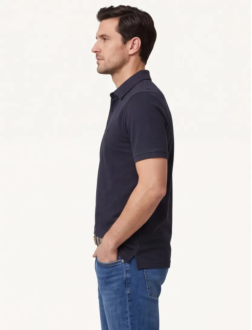polo Casa Moda normale fit grijs effen katoen