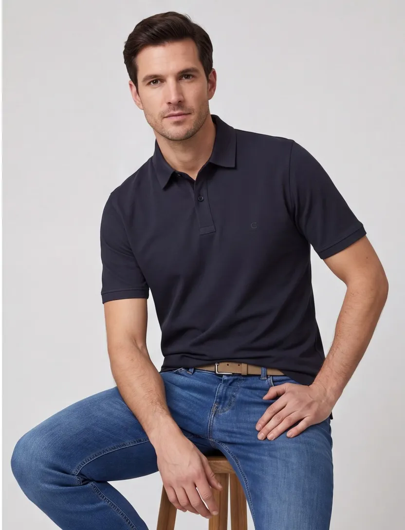 polo Casa Moda normale fit grijs effen katoen