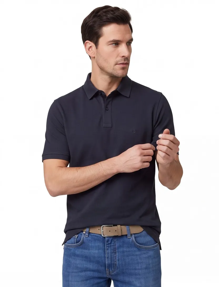 polo Casa Moda normale fit grijs effen katoen