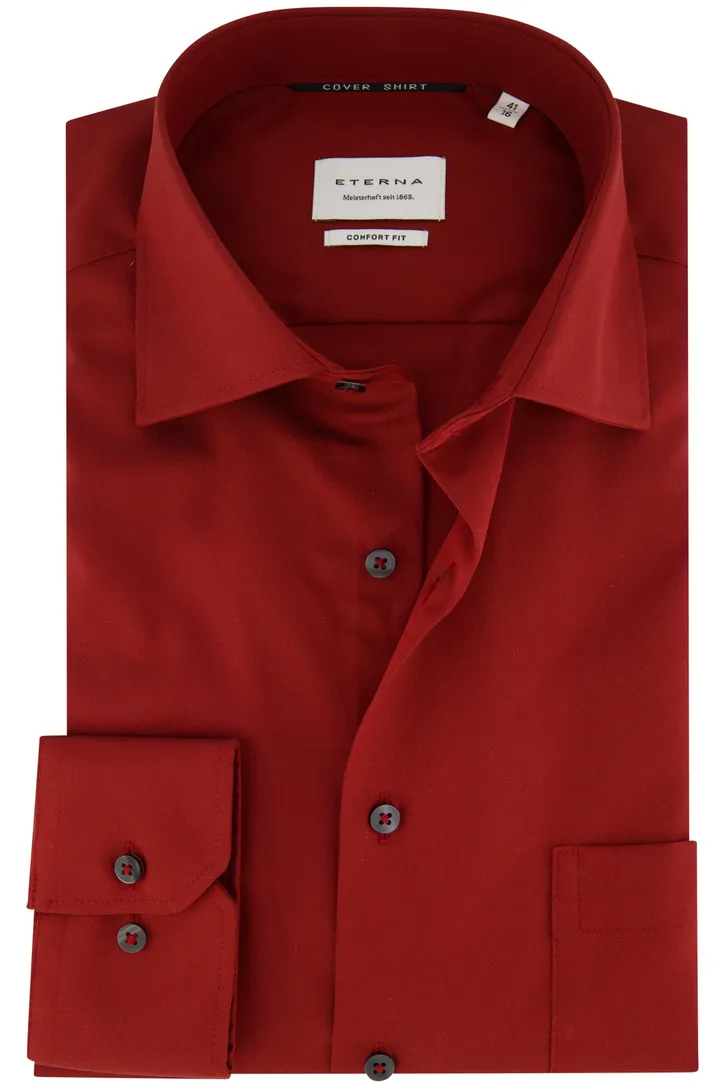 Overhemd Eterna Comfort Fit rood effen katoen