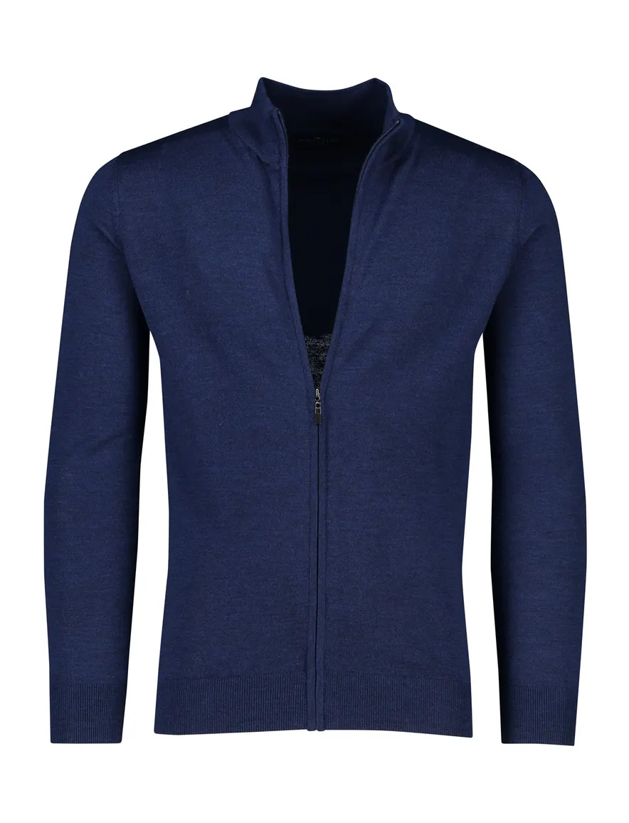 Wollen Portofino vest opstaande kraag donkerblauw