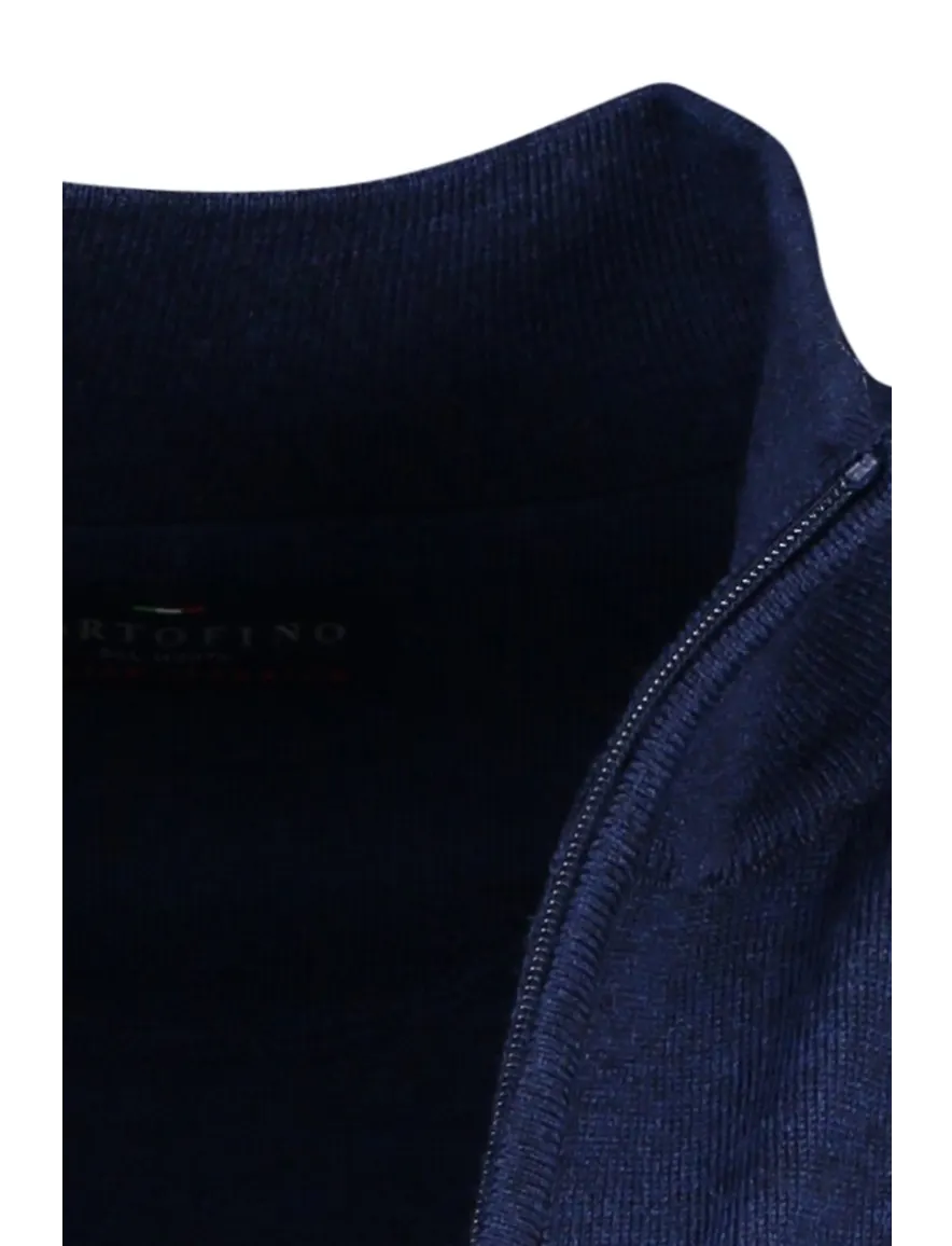 Wollen Portofino vest opstaande kraag donkerblauw