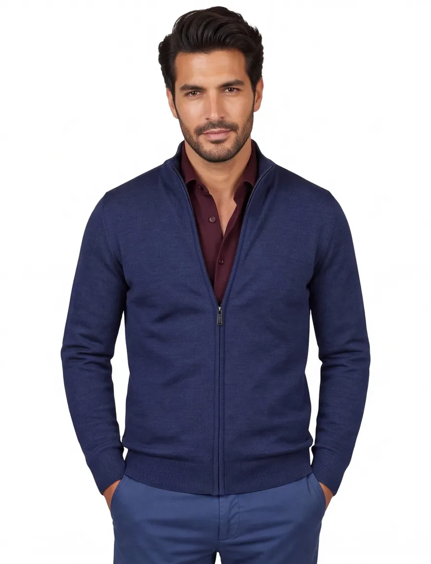 Wollen Portofino vest opstaande kraag donkerblauw