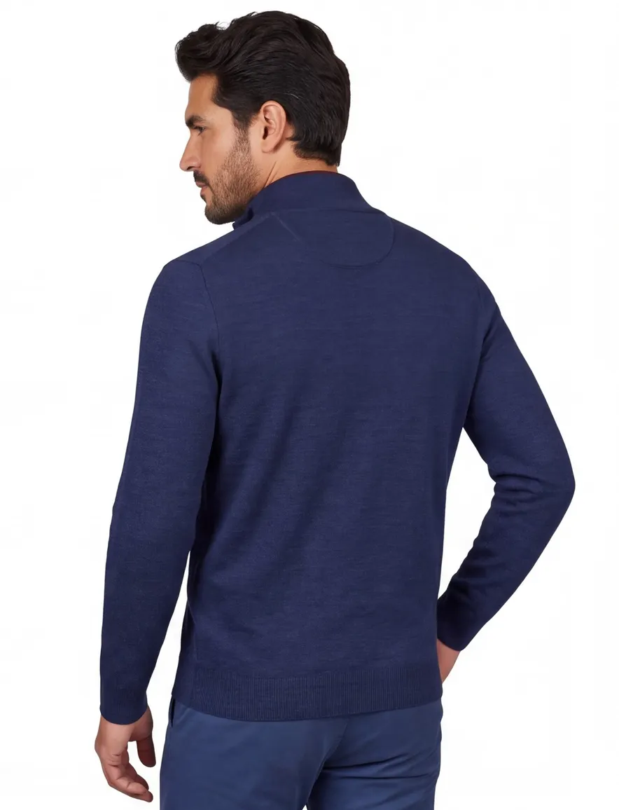Wollen Portofino vest opstaande kraag donkerblauw