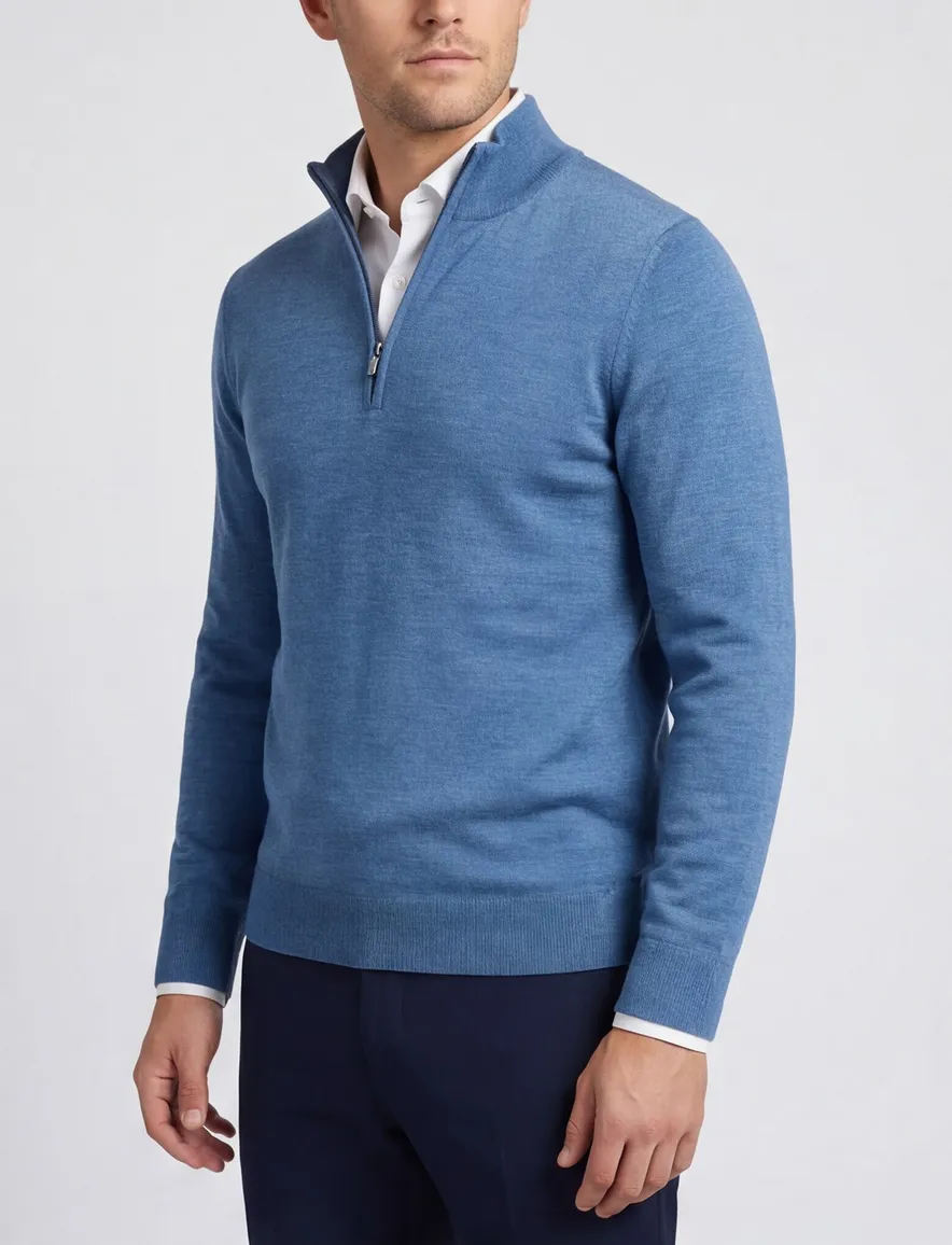 Portofino trui opstaande kraag blauw wol