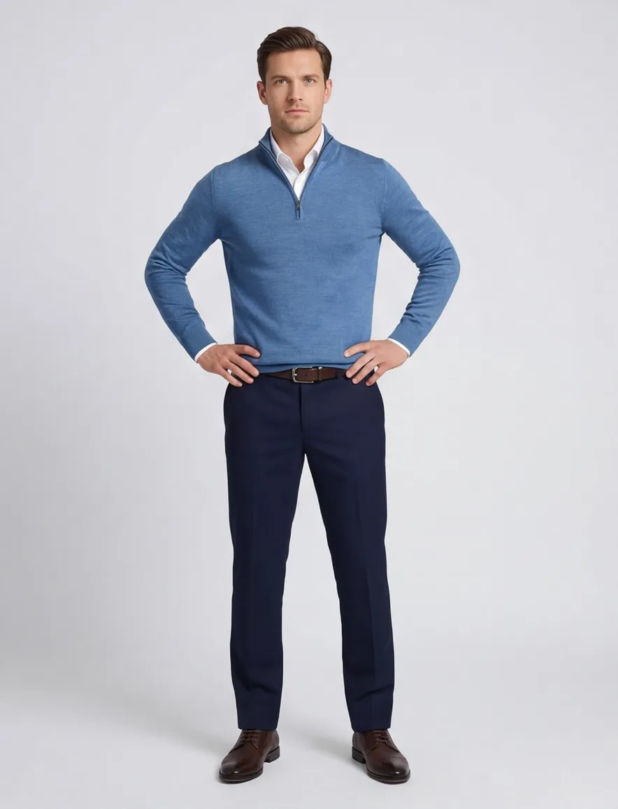 Portofino trui opstaande kraag blauw wol