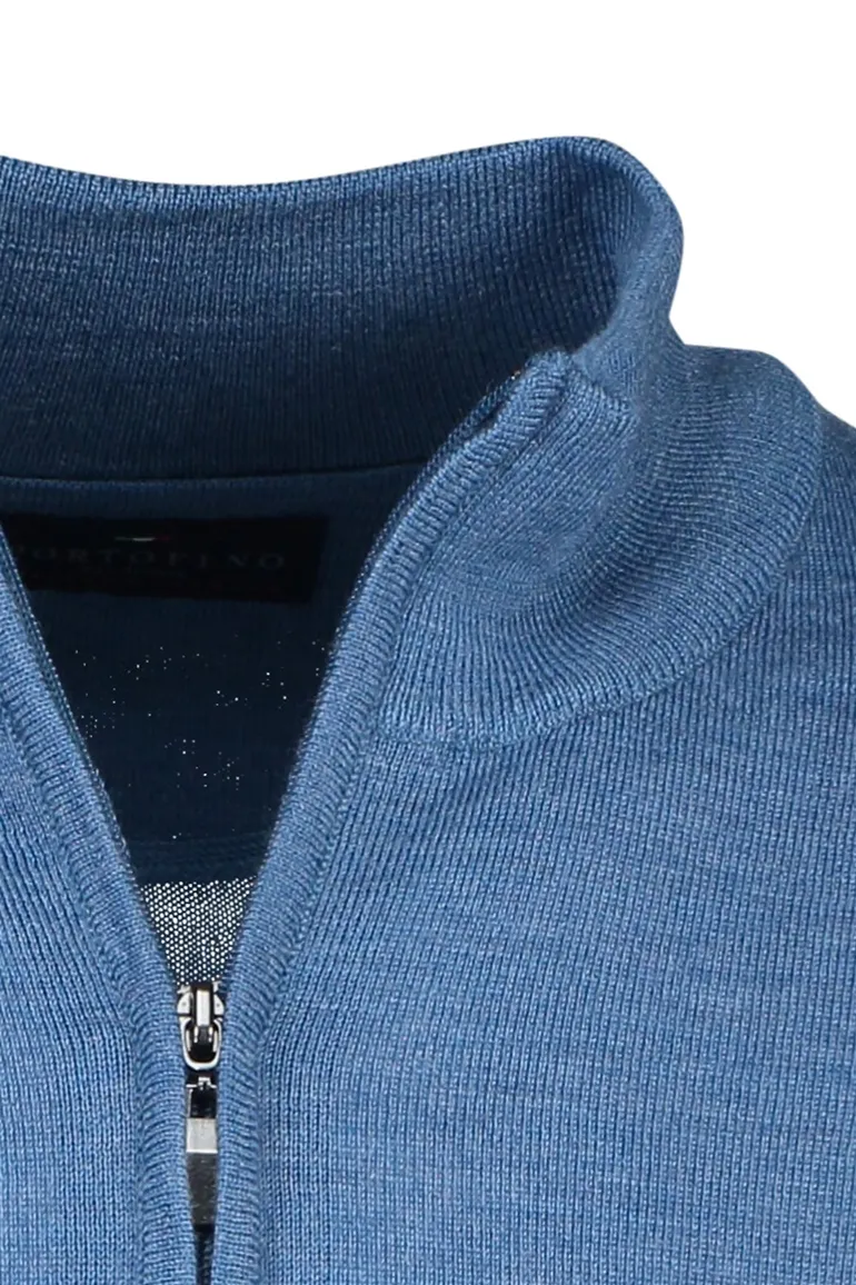 Portofino trui opstaande kraag blauw wol