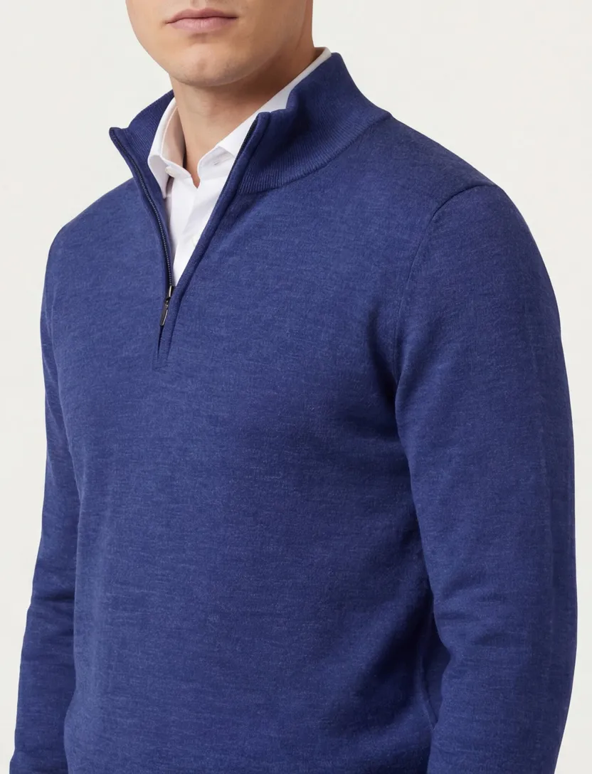 Portofino trui wol opstaande kraag blauw