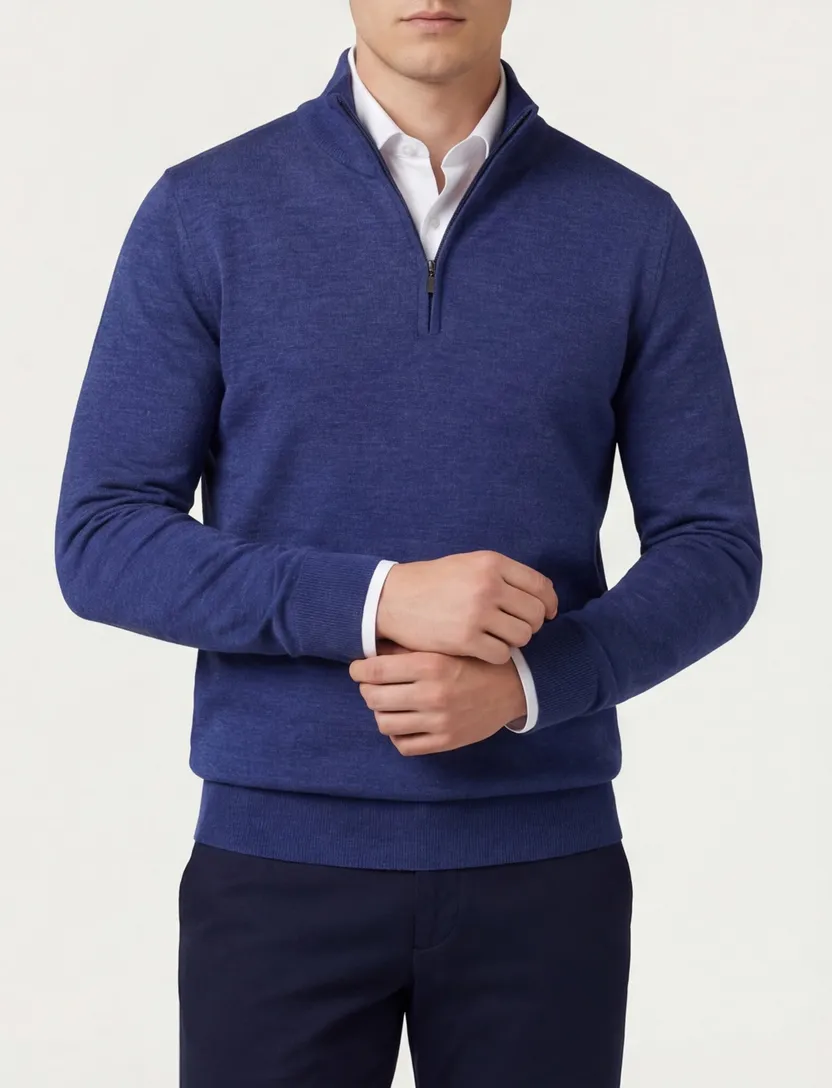 Portofino trui wol opstaande kraag blauw