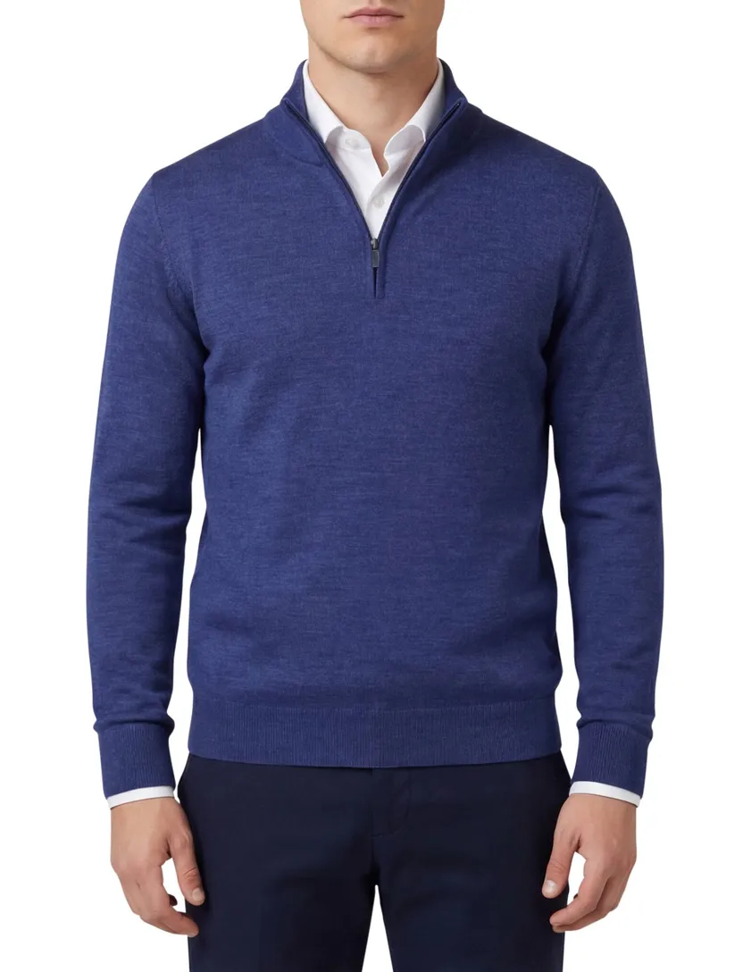 Portofino trui wol opstaande kraag blauw