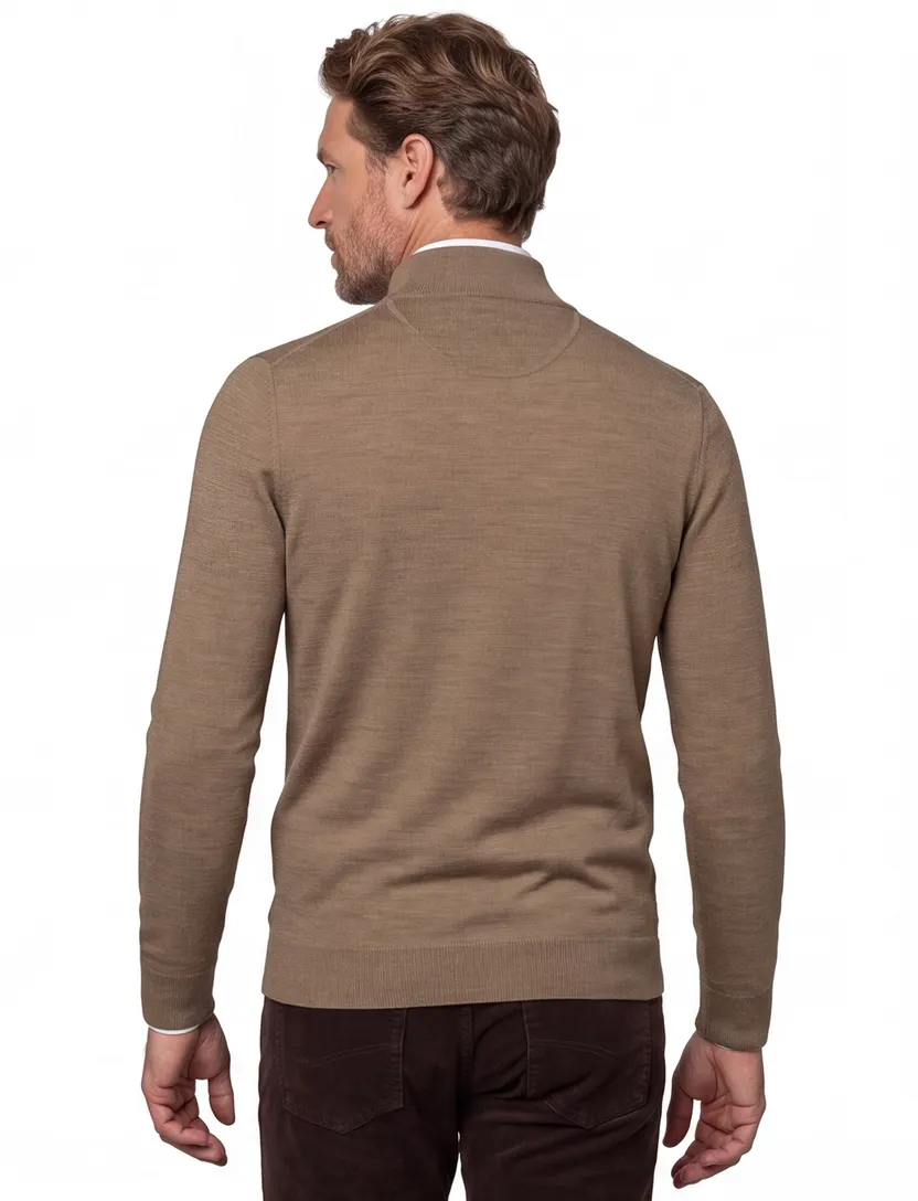 Wollen Portofino trui opstaande kraag beige