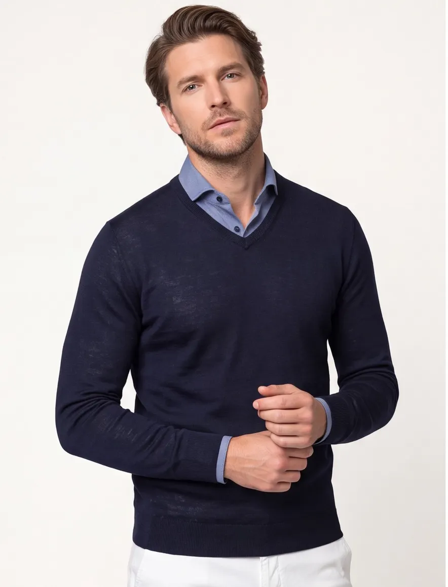 Portofino wollen trui donkerblauw