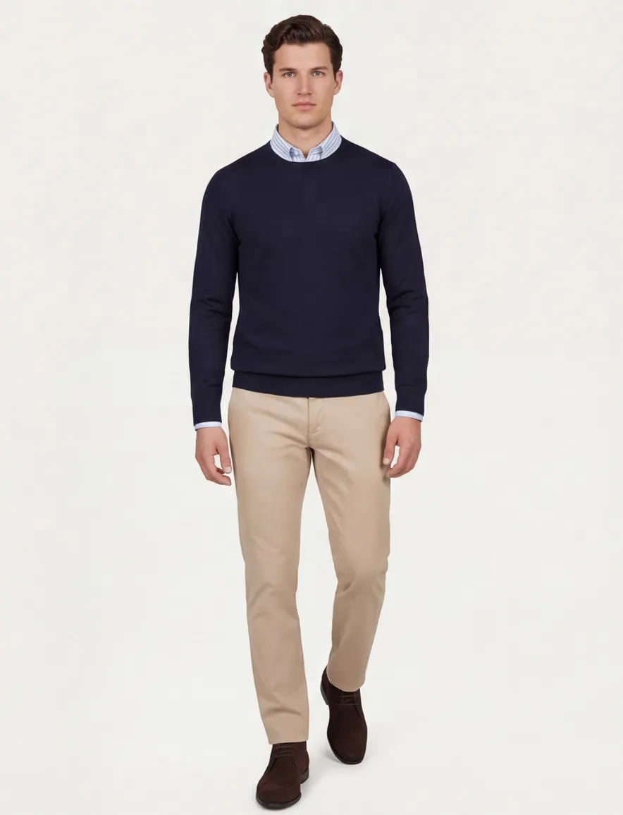 Portofino trui donkerblauw ronde hals