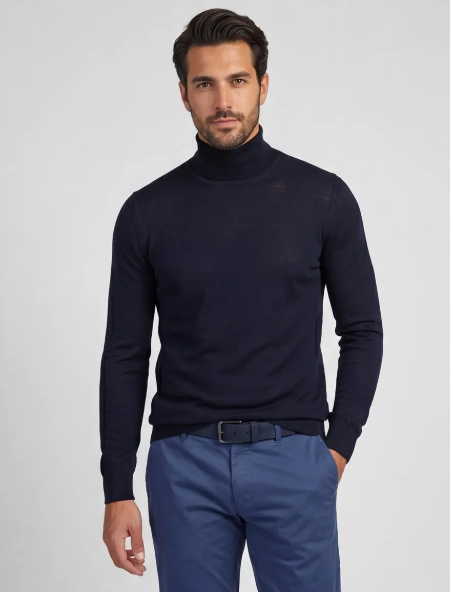 Portofino wollen coltrui donkerblauw slim fit