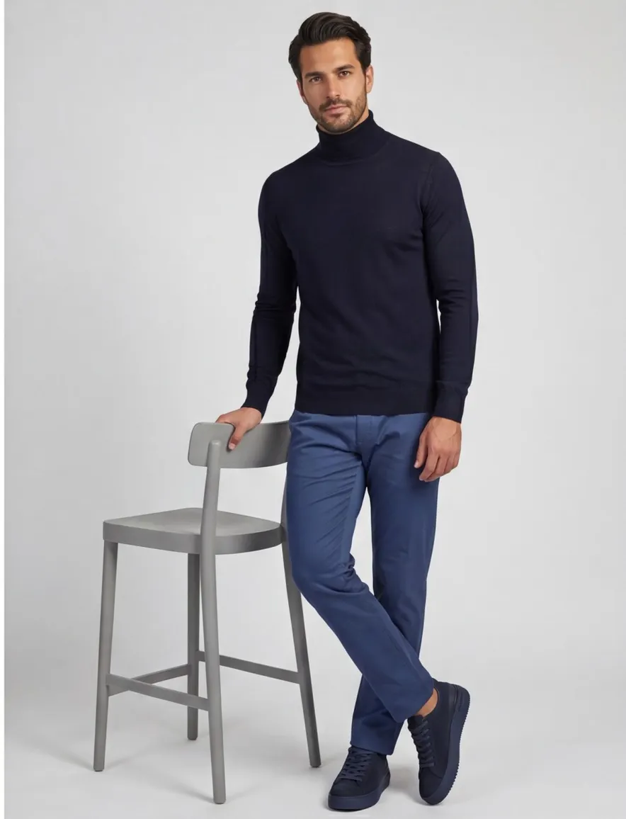 Portofino wollen coltrui donkerblauw slim fit