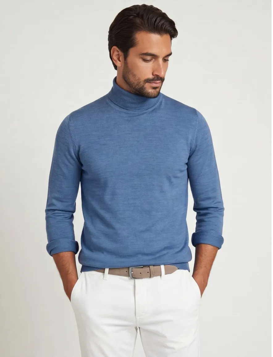 Portofino blauwe coltrui wol slim fit