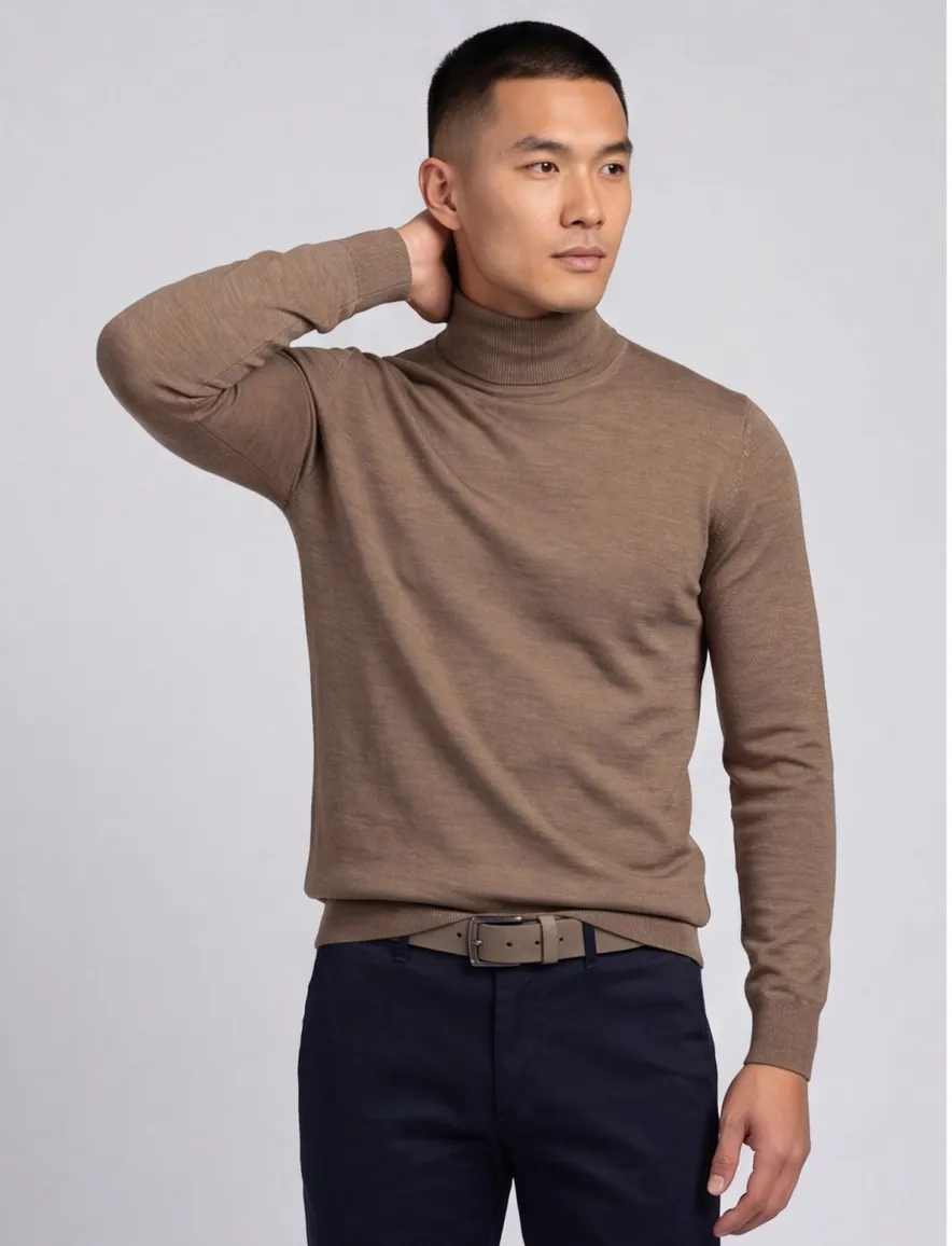 Portofino lichtbruine coltrui slim fit wol