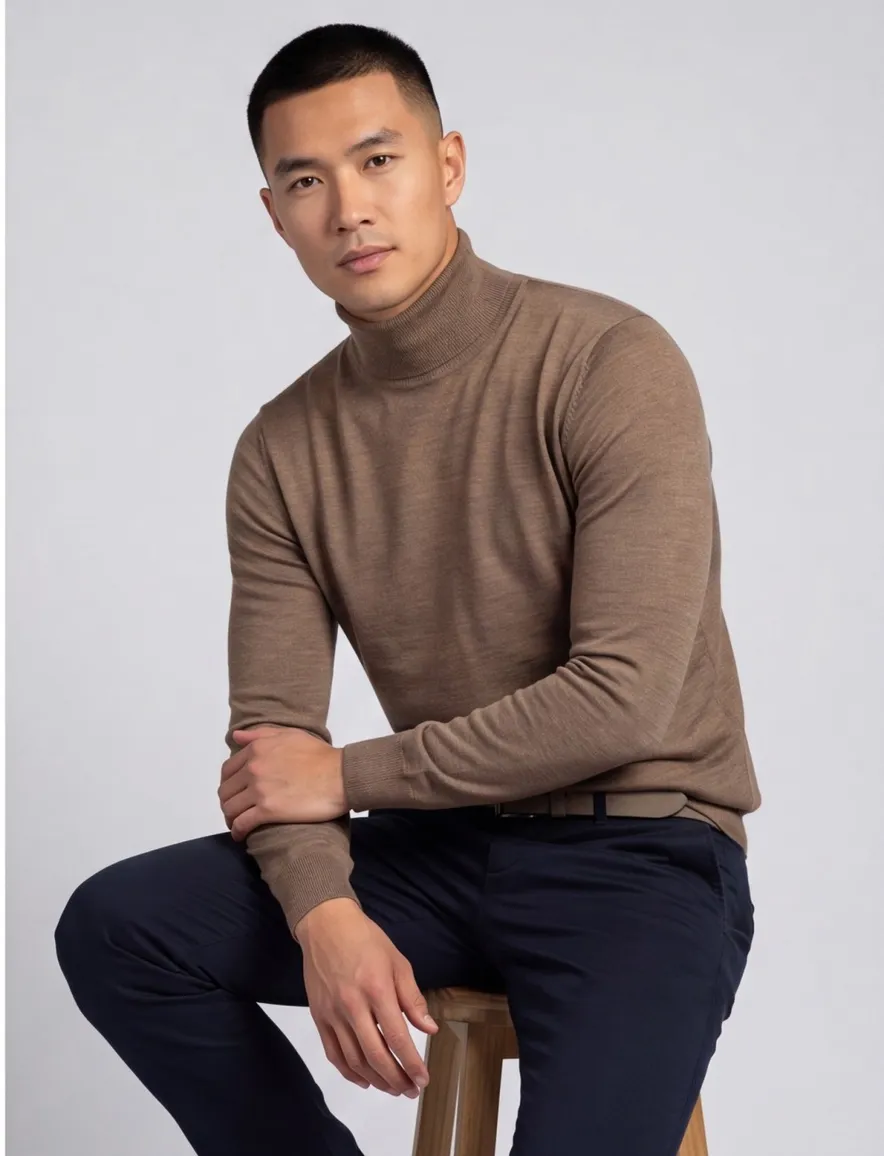 Portofino lichtbruine coltrui slim fit wol