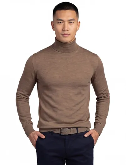 Portofino Portofino wollen coltrui slim fit lichtbruin