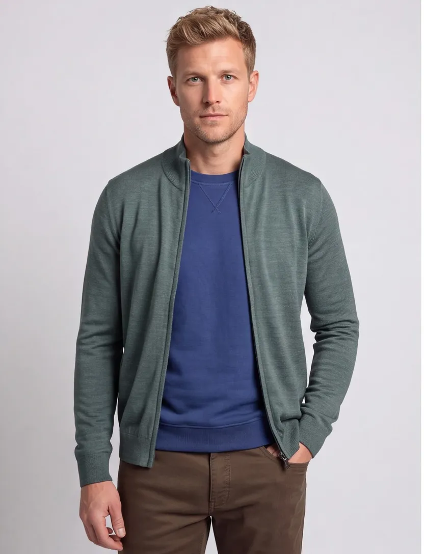 Wollen Portofino extra long vest groen rits