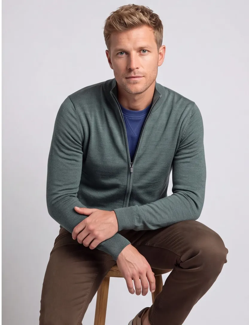 Wollen Portofino extra long vest groen rits