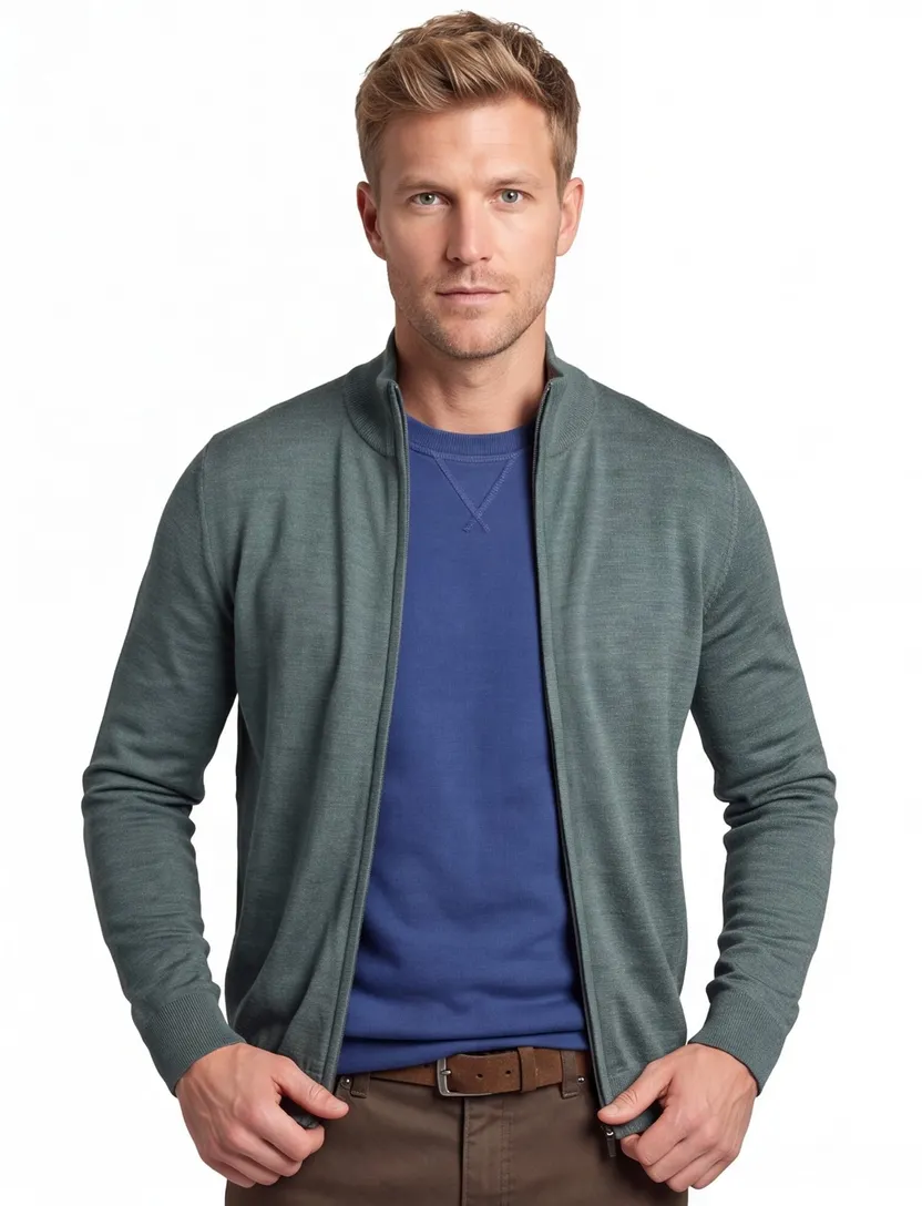 Wollen Portofino extra long vest groen rits