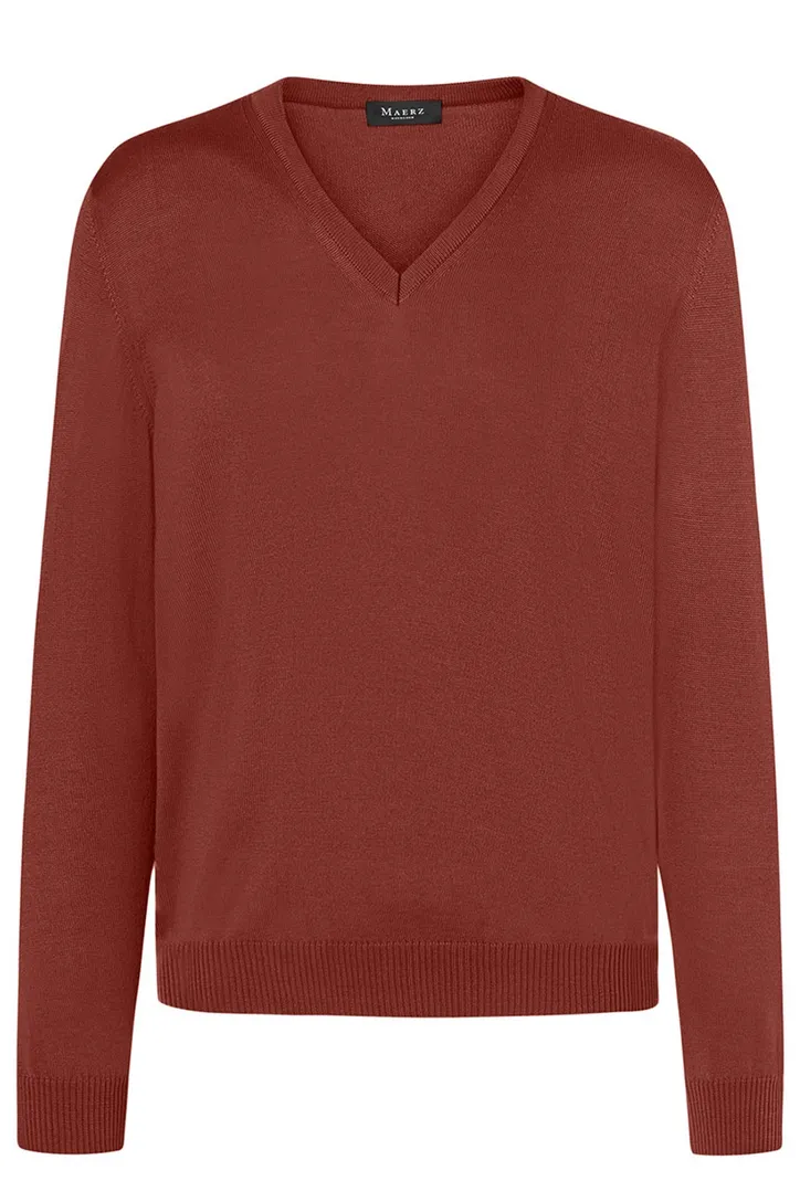 Maerz trui v-hals rood effen 100% wol