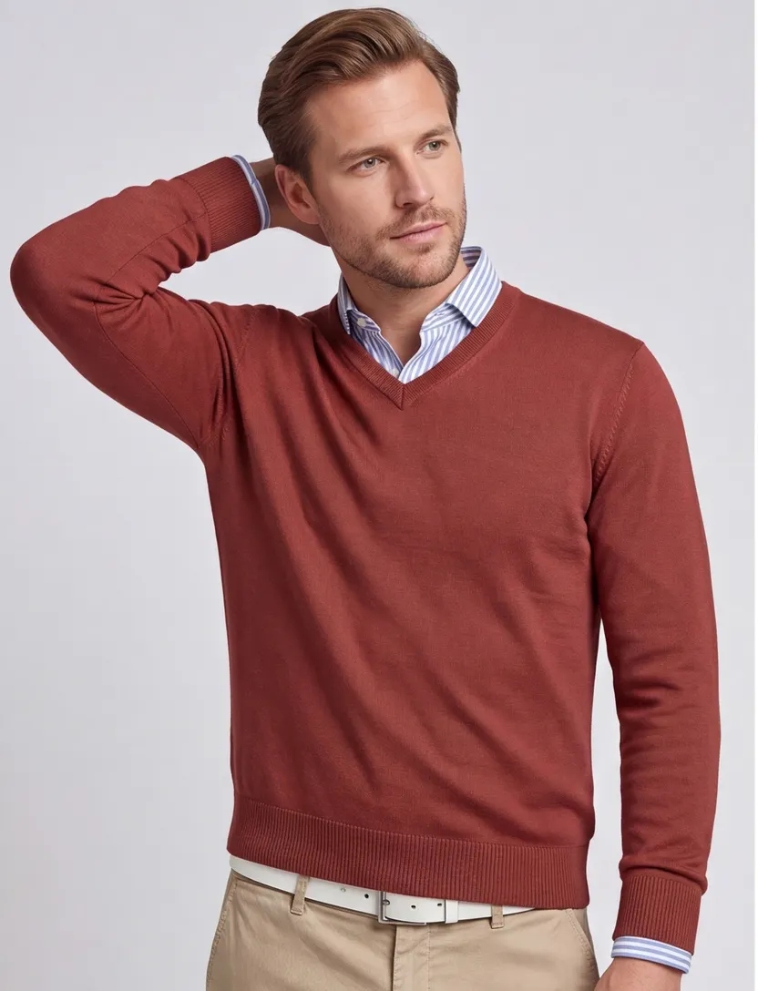 Maerz trui v-hals rood effen 100% wol