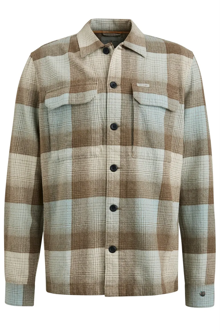 Cast Iron casual overshirt slim fit beige geruit 100% katoen