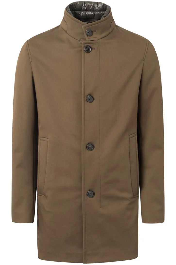 Strellson winterjas bruin effen rits + knoop normale fit katoen Finlay