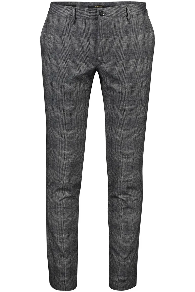 Alberto katoenen chino grijs geruit slim fit Jersey