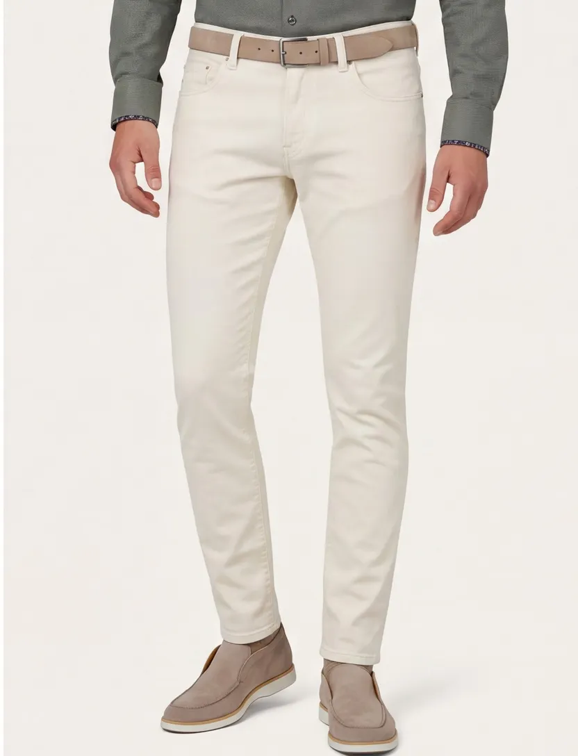 Alberto katoenen broek slim fit super stretch creme effen
