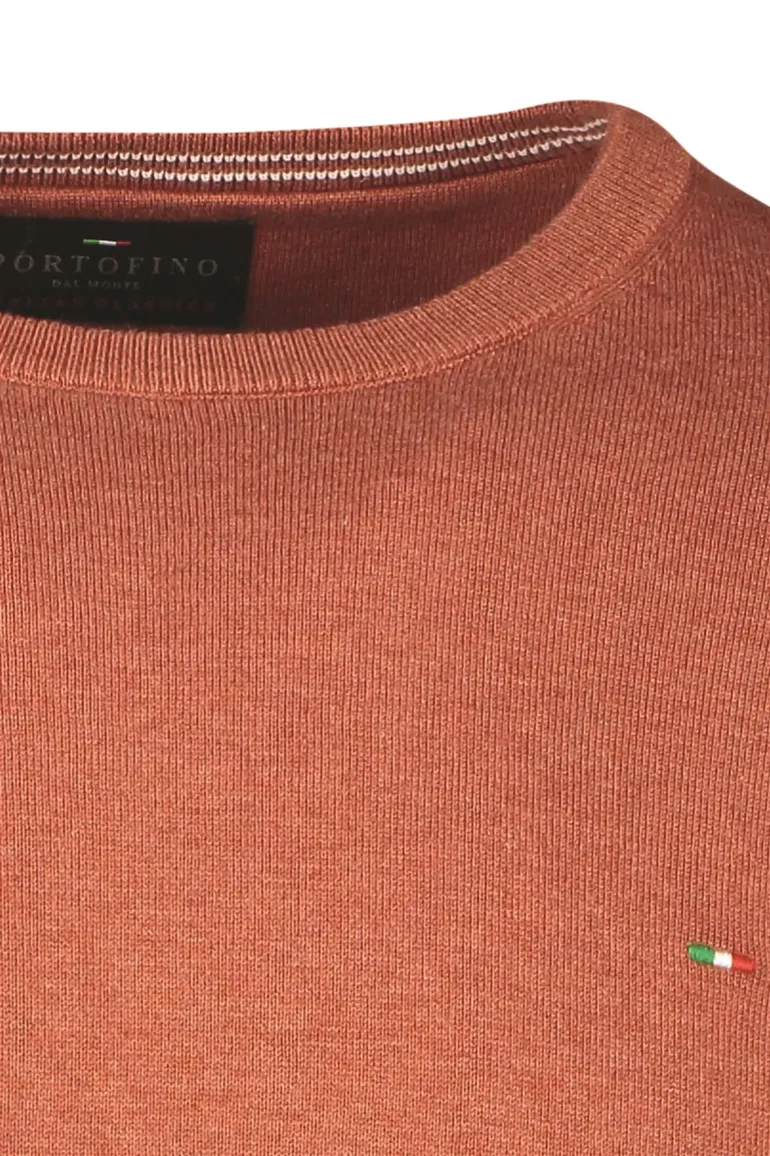 Portofino trui ronde hals katoen oranje/bruin effen