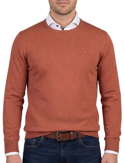 Portofino Portofino trui ronde hals katoen oranje/bruin effen