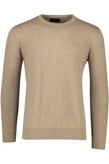 Portofino Porfofino trui ronde hals beige normale fit 100% katoen effen