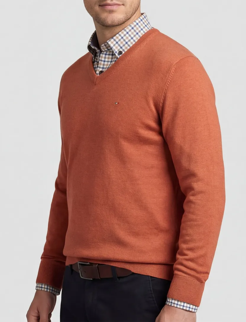 Portofino Vince trui v-hals oranje normale fit 100% katoen