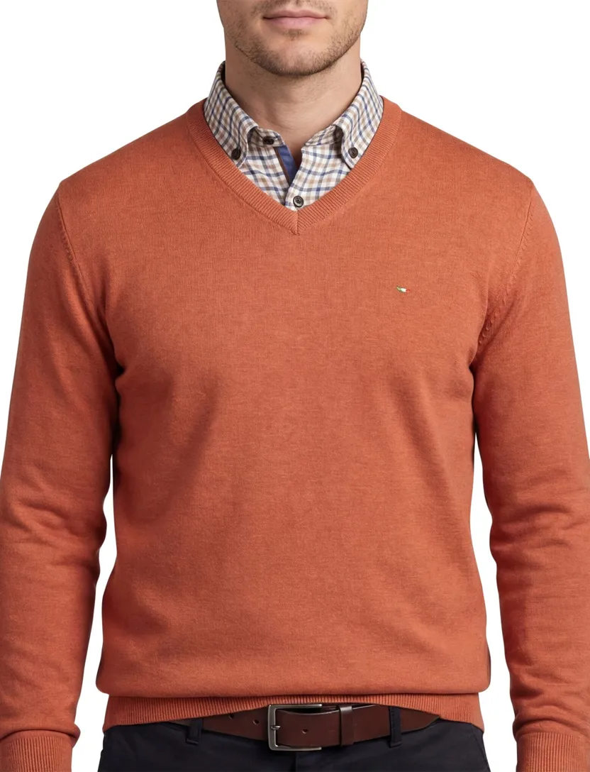Portofino Vince trui v-hals oranje normale fit 100% katoen