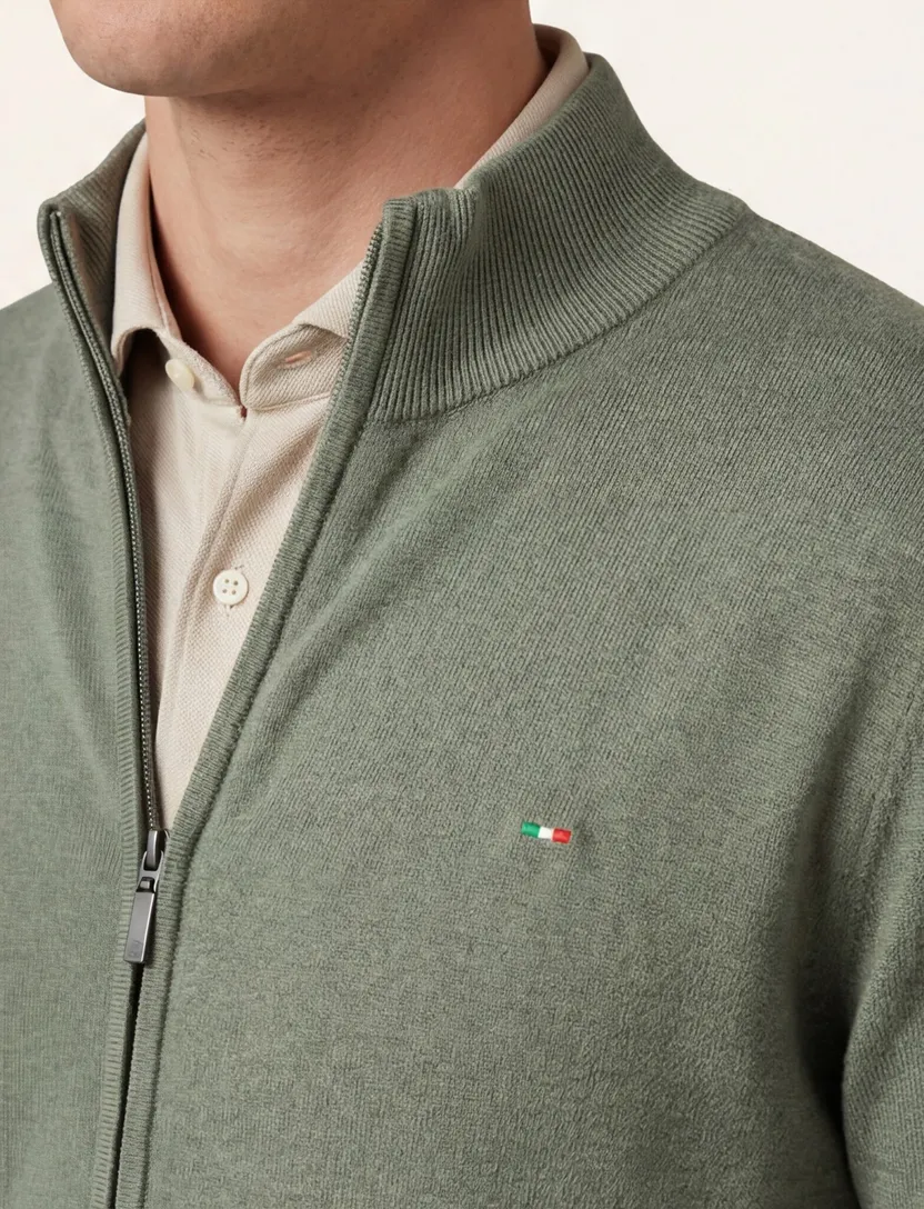 Portofino vest opstaande kraag groen rits effen met logo katoen