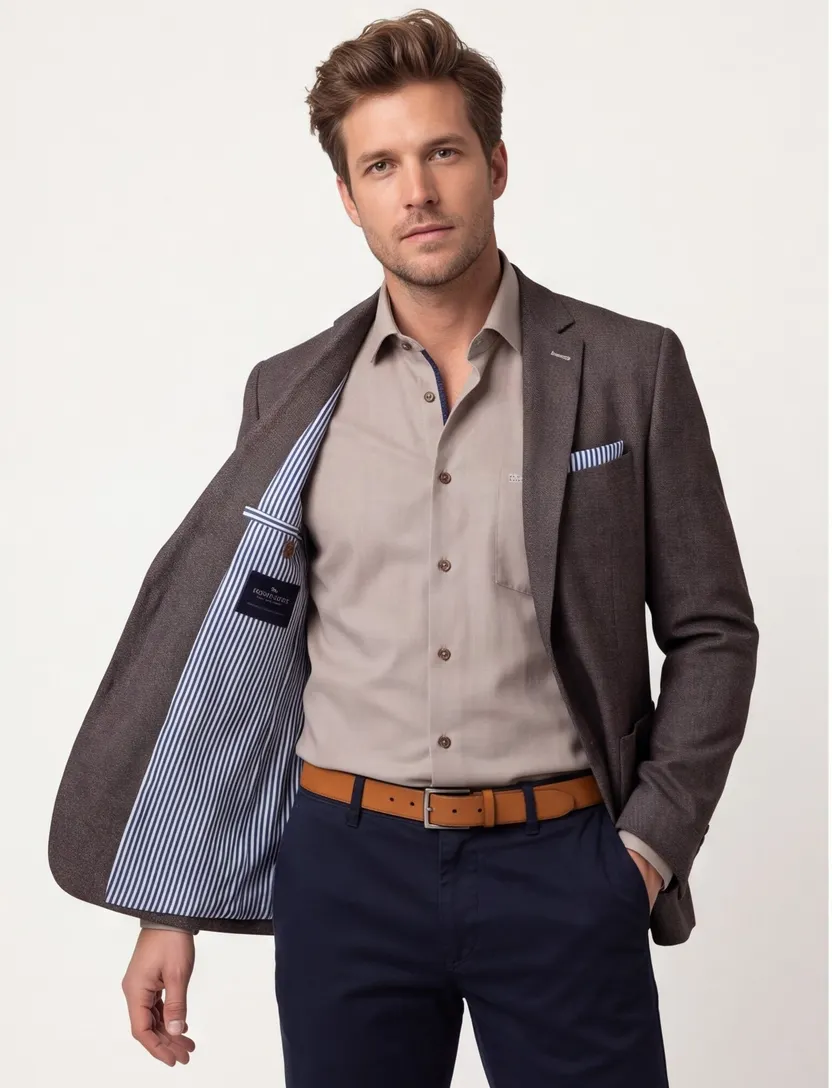 Portofino colbert bruin effen normale fit borstzak