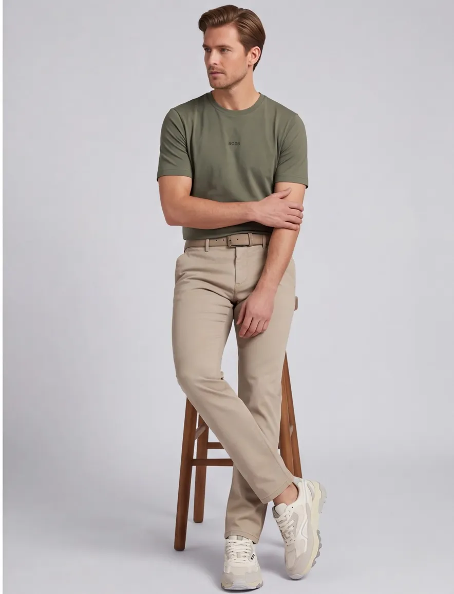 Gardeur beige chino katoen slim fit