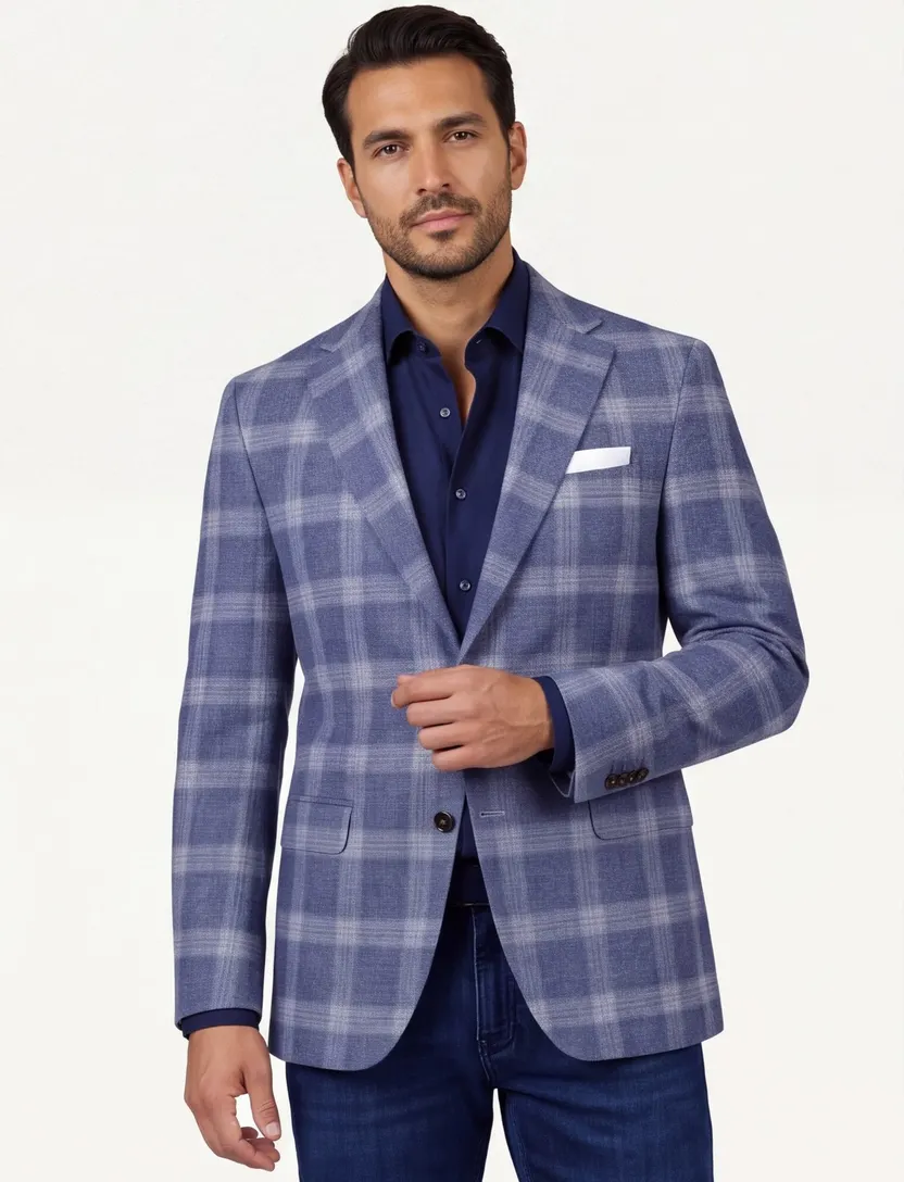 Carl Gross colbert blauw geruit black line modern fit