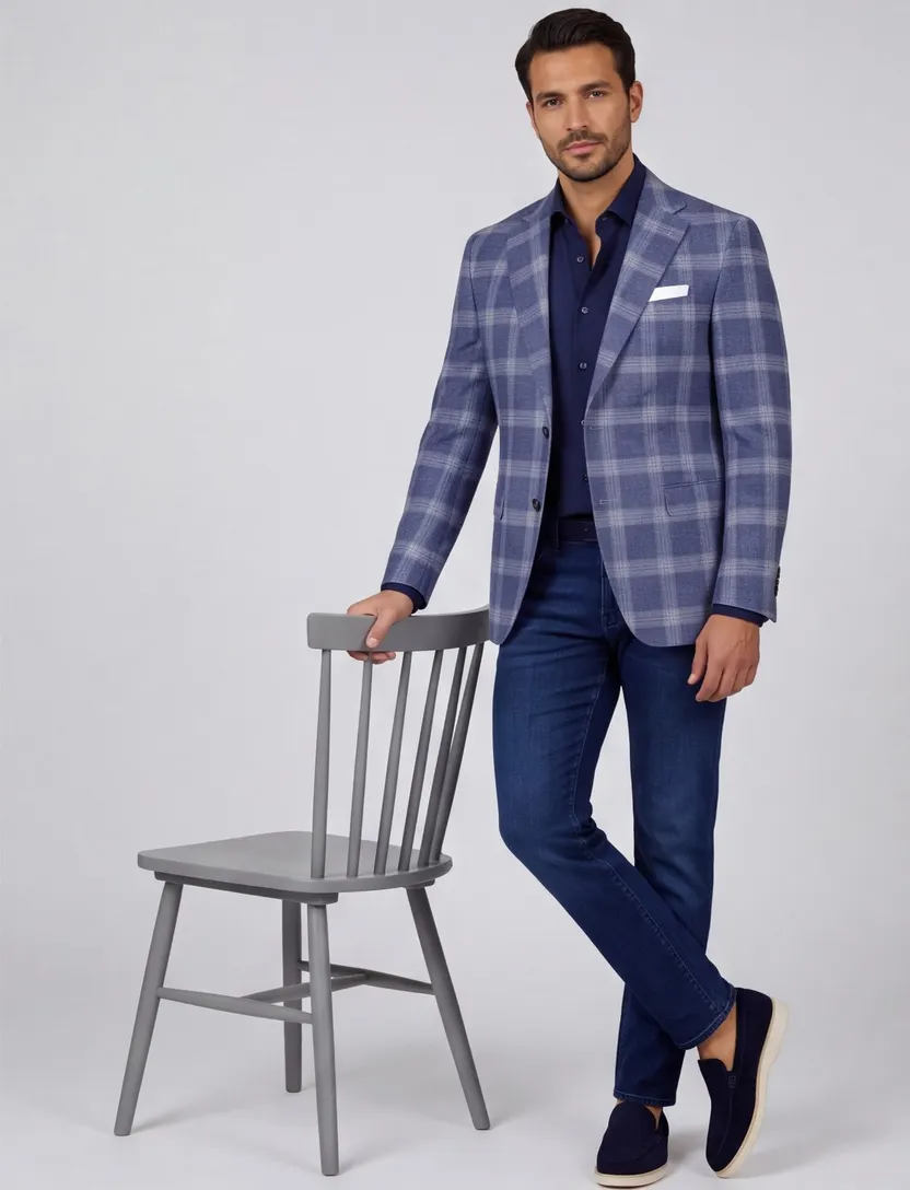 Carl Gross colbert blauw geruit black line modern fit