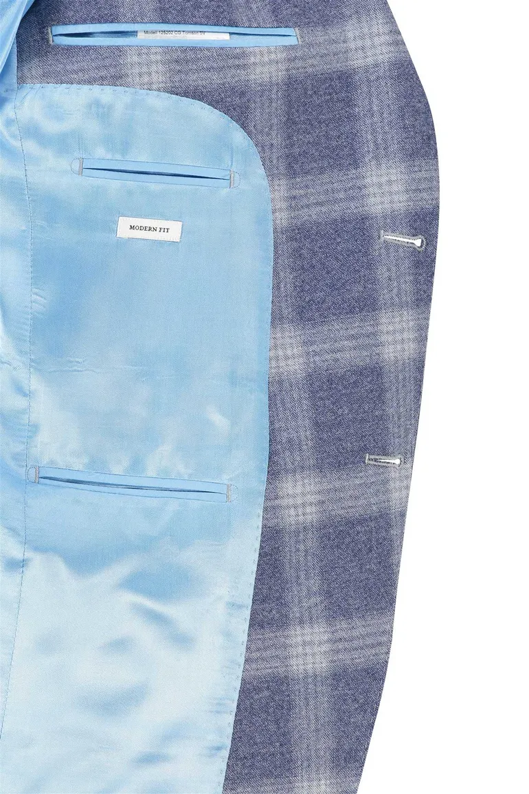 Carl Gross colbert black line blauw geruit modern fit