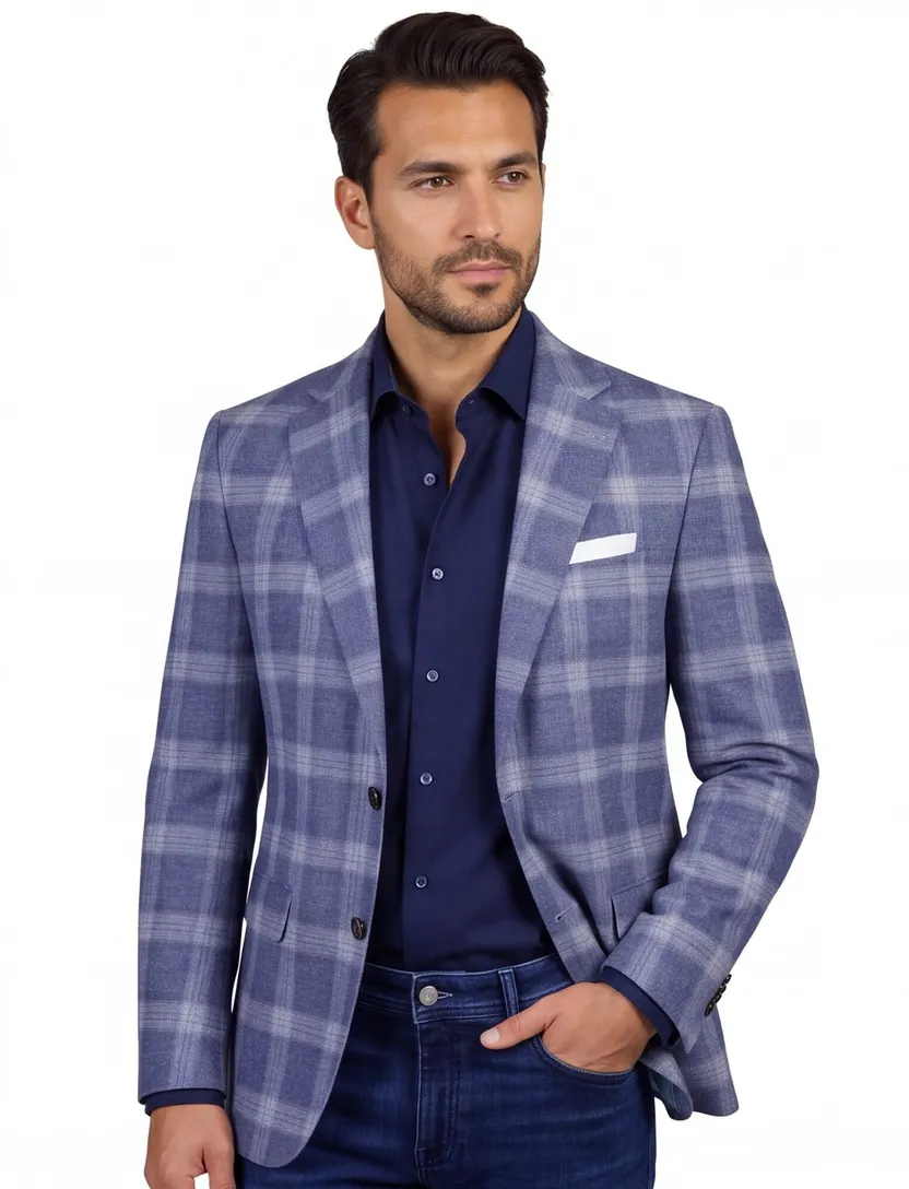 Carl Gross colbert blauw geruit black line modern fit