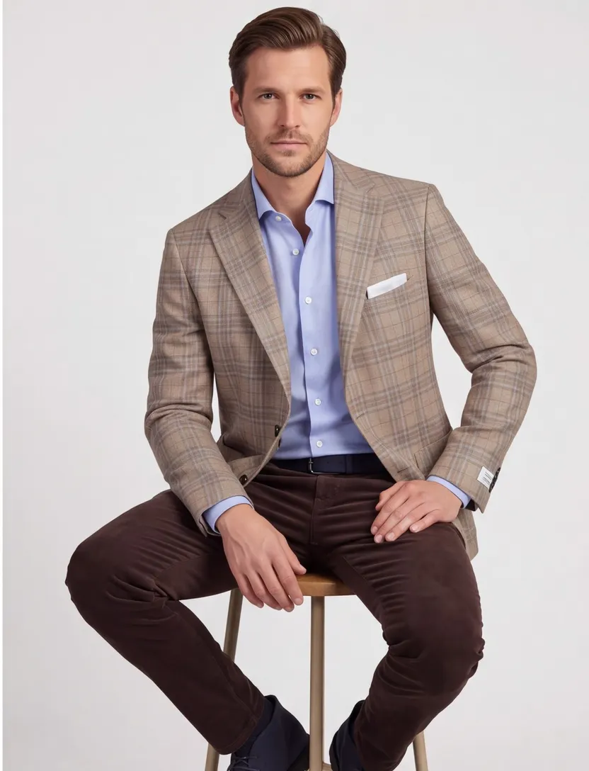 Carl Gross colbert blackline beige geruit merinowol modern fit