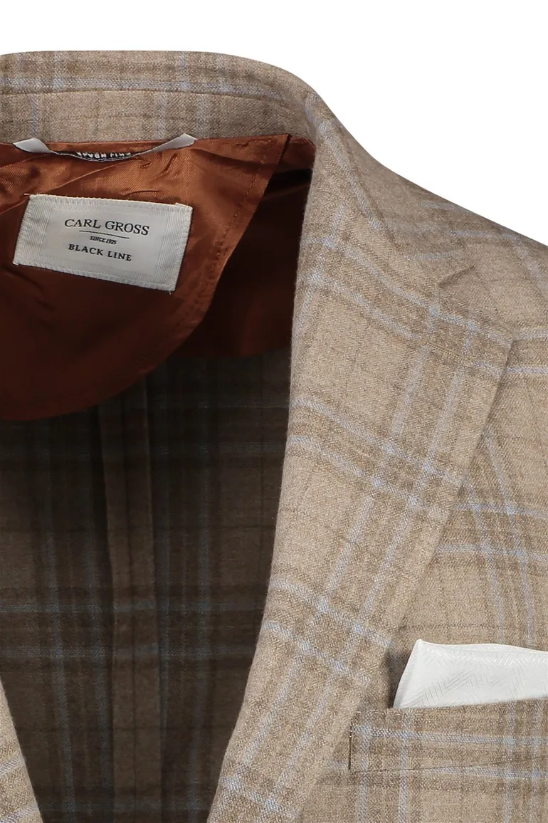 Carl Gross blackline colbert bruin geruit merinowol modern fit